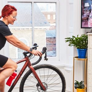 A cyclist on an indoor trainer avoiding the winter workout slump